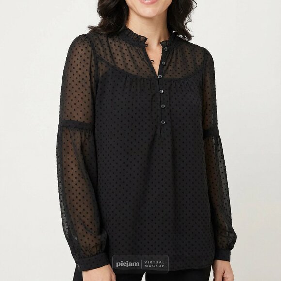 LOFT Tops - Women's Loft Black Sheer swiss dot blouse size small